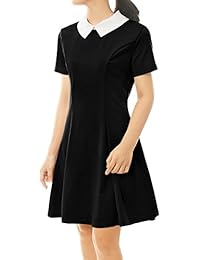 Vestido acampanado de manga corta por encima de la rodilla con cuello de muñeca Allegra K para mujer