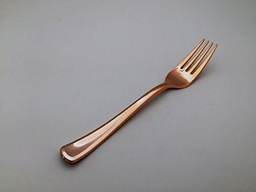 Rose Gold Plastic Cutlery Silverware Extra Heavyweight Disposable Flatware, Full Size Forks, 20 Pack
