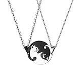 Stainless Steel His Hers Yin Yang Pet Cat Puzzle Pendant Necklace for Couples Valentines Day Gifts,with Gift Bag