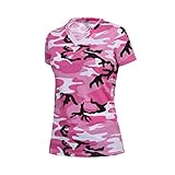 Rothco Womens Long Length V-Neck Camouflage T-Shirt, Pink Camo