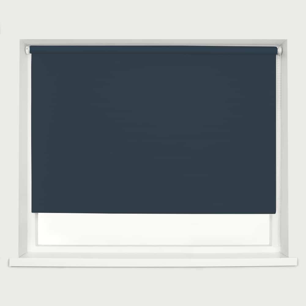 Navy Blackout Roller Blind Metal Fittings Trimmable UV Protection Thermal Properties Premium Fabric Home Office Bedroom Kids Room Child Safe Easy Fit 60cm Width x 160cm Drop