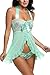 Avidlove Women Sexy Nightwear Halter Lace Strap Chemise Babydoll Lingerie Set Green