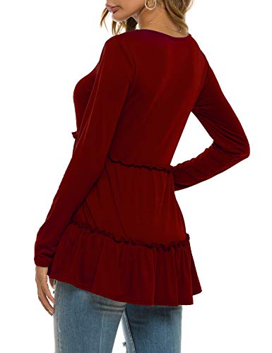 Sweetnight Womens Long Sleeve Babydoll Tunic Tops Loose Fitting Shirts Blouses Wine Red M