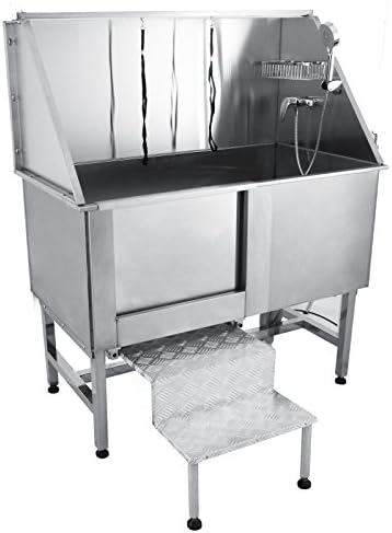 PETPAL 50" Professional Stainless Steel Pet Dog Grooming Tub Pet Bathing Large Pet Grooming Tub with Faucet and Walk-in Ramp & Accessories (50" bath tub)