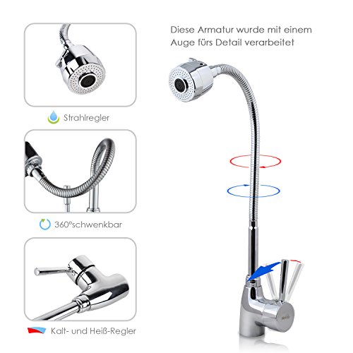 Homfa-A4-Profi-Gastro-schwenkbar-Spltisch-Kchen-Armatur-Kchenarmatur-Geschirrbrause-wasserhahn