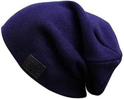 Langder Bluetooth 4.0 Slouch Winter Beanie Cap Headphone Handsfree 100% Cotton Soft Sport Hat Wireless Headset Warm Knitted Washable Blue