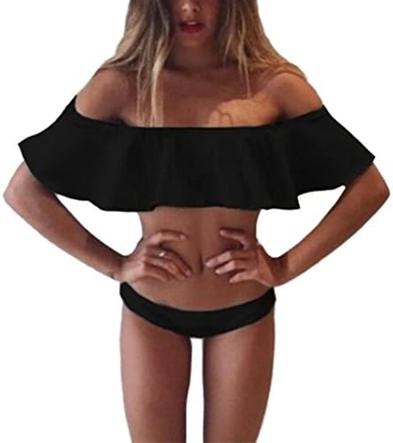 Women Two Piece Off Shoulder Bandeau Ruffle Bikini Swimsuit Sexy Bikini Swimwear