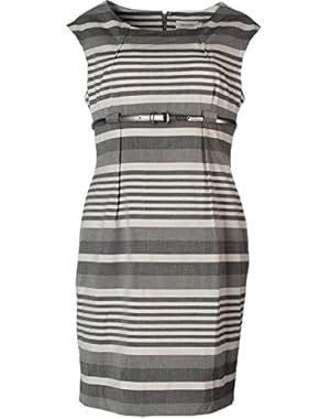 Calvin Klein Womens Petites Striped Cap Sleeves Wear to Work Dress Gray 6P