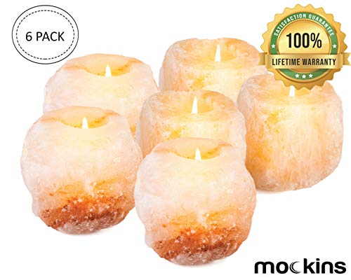 mockins 2.5 lbs 6 pack Natural Himalayan Salt Tea Light Candles Holder | Great Room Decor