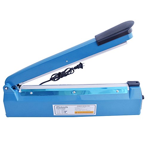 iHotools 12"(300mm) Impulse Manual Hand Bag Sealer Heat Sealing Machine for Plastics Bags PE bags with Extra Replacement Element Grip Blue