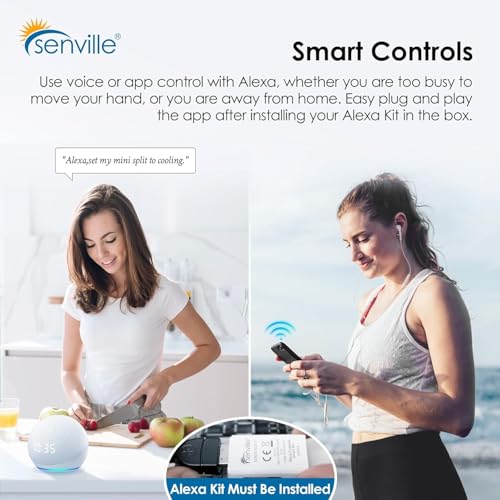 Senville 18000 BTU Dual Zone Mini Split Air Conditioner Heat Pump, 1.5 Ton, 2 Zone, Works with Alexa, White