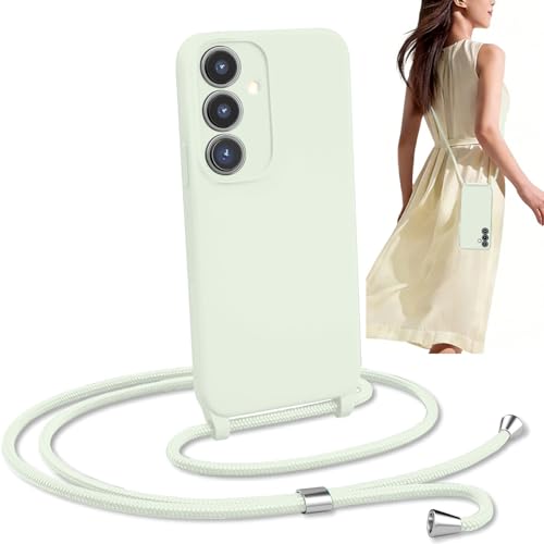 BEENTRYS Funda con Cuerda para Samsung Galaxy A25 5G Funda,Líquida Silicona Niñas Mujeres Suave TPU Antigolpes Cubierta Prueba Golpes Carcasa con Cordón Ajustable Collar Correa-Blanco