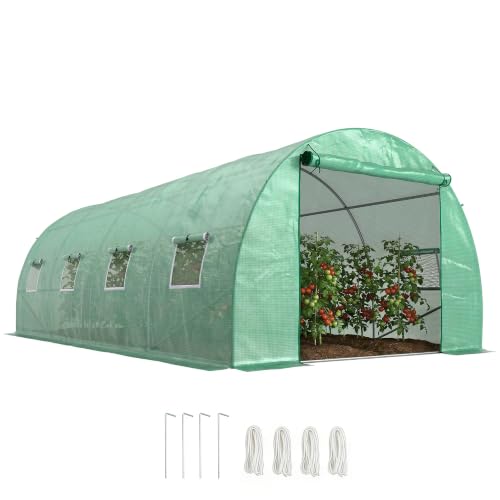 Outsunny Gewächshaus 6 x 3 x 2 m, 8 Fenster, Rolltür, Gewächstunnel, Grün