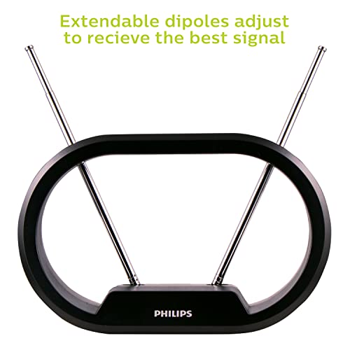 Philips Modern Loop Rabbit Ears Indoor TV Antenna, 15 inch Extendable