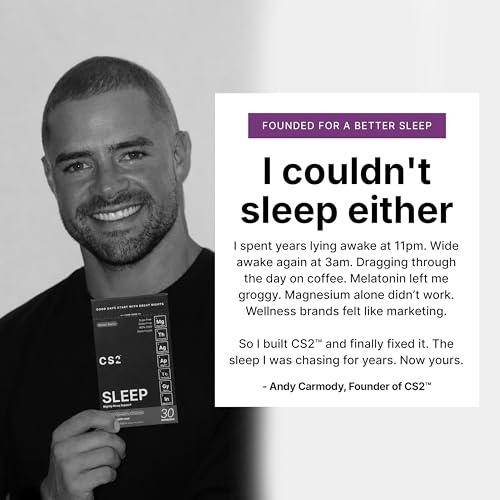 CS2 Sleep Support Drink Mix - Melatonin Free Sleep Support Drink with Magnesium Glycinate, L-Theanine, Ashwagandha, Apigenin, Tart Cherry - Non-Habit Forming, Sugar-Free - Mixed Berry, 30 Servings
