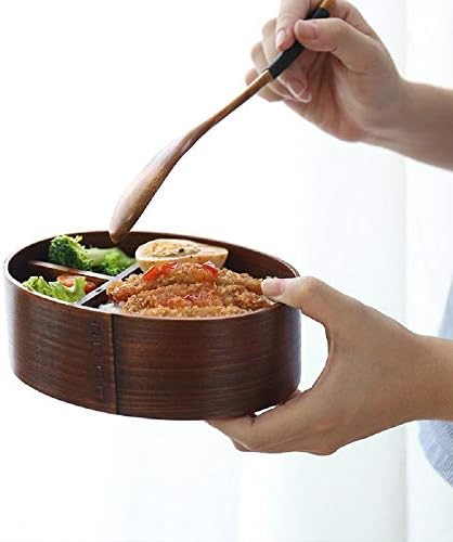 ValueYee Valid Bamboo Lunch Box Natural Bento Case 3-Lattice Sushi Case Student/Adult (Shape : Round, Size : M)