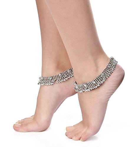 Charms silver ethnic antique kundan studded alloy anklet