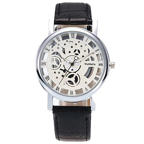 Binmer(TM) Men Luxury Hollow Quartz Military Sport Leather Band Dial Wrist Watch (E)