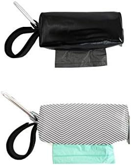 Oh Baby Bags Diaper Bag Clip-On Dispensers with Disposable Bags for Dirty Diapers and Other Messes -Set of 2 - Solid Black and Gray with White Mini Stripes