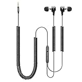 Avantree Headphones LONG CORD Earbuds with Mic & 16FT / 5M Extensive Cable for PC & TVs, Metal Stereo In-Ear Wired Bass Earphones with Spring Coiled Cord