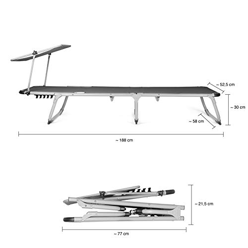 Park Alley Sonnenliege klappbar - Gartenliege wetterfest, Liegestuhl klappbar mit Sonnenschirm - hochwertiger Aluminium Rahmen - Outdoor Liegestuhl für Balkon & Garten - Belastbar bis 100kg – Bild 8