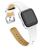 bayite leather bands for Fitbit Versa, Slim Genuine Leather Strap Replacement Accessories Fitness Classic Wristband for Versa Bands Women Men, White