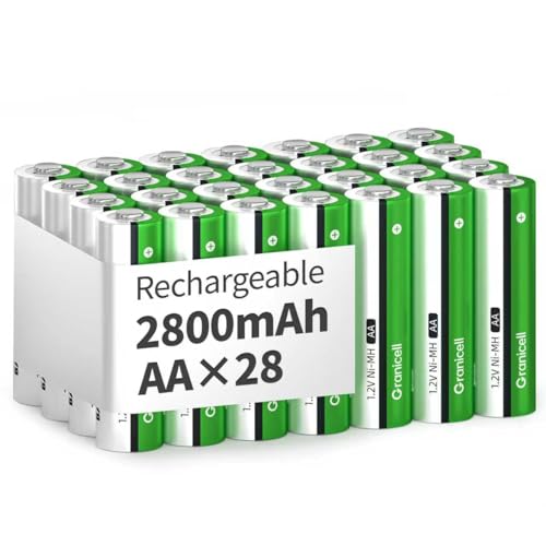 Granicell Akku AA Wiederaufladbare Batterien 2800 mAh Akkubatterien Hohe Kapazität 1500 Zyklen, 1.2V NiMH Aufladbare Batterien AA, 28er Pack