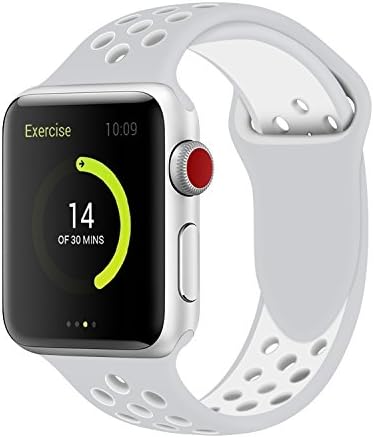 Band4u Apple Watch Band 38mm,Soft Silicone Strap Replacement Wristbands For Apple Watch Sport Series 3 Series 2 Series 1 NIKE+ Sports and Edition (38SM Silver/White)