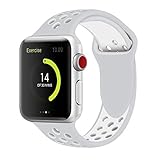 Band4u Apple Watch Band 38mm,Soft Silicone Strap Replacement Wristbands For Apple Watch Sport Series 3 Series 2 Series 1 NIKE+ Sports and Edition (38SM Silver/White)