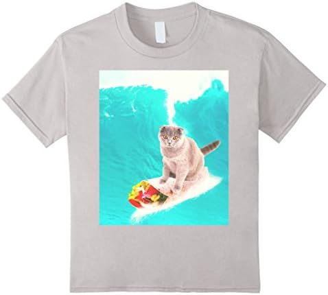 Kids Kitty Cat Surfing Burrito T-Shirt 6 Silver