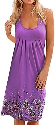 Womens Ladies Casual O-Neck Print Sleeveless Midi Dress Summer Loose Ruched Club Party Camis Dresses Beach Sundress