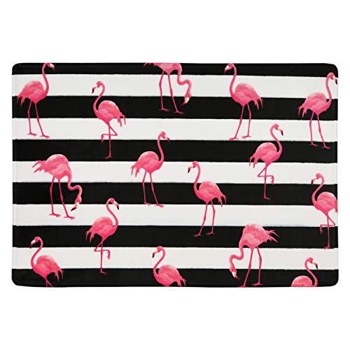 LIVILAN Flamingo Bath Mat, Black and White Bathroom Rugs, Stripe Bath