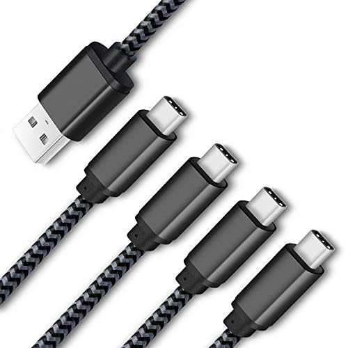USB Type C Cable Fast Charging, HI-CABLE 4-Pack 6FT USB C Charger Braided Cable Compatible with Samsung Galaxy S10 S10+ S10e S9 S8 Plus Note 10 10+, Moto Z4 Z3, LG V50 V40 G8, Pixel 3 XL More (Grey)