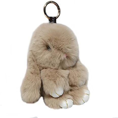 RitzyBay Handmade Rex Rabbit Fur Bunny Keychain with RitzyBay GiftBox
