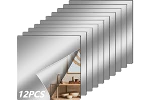 Ausbond 12 Pcs Flexible Mirror Sheets Stickers, Non Glass Safety Reflective Mirror, 12 x 12 in Self Adhesive Square Cuttable Mirror Wall Stickers for DIY Craft Home Wall Decoration
