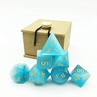 BEAJADE Jade Dice 7-Piece Set Natural Gem D20 D12 D10 D8 D6 D4 Suitable for Dungeons Dungeon and Dragon DiceWorkbench Games and Mathematics Teaching (Sea Blue Cat Eye Stone)