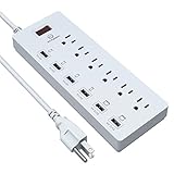 Witeem Power Surge Protector 6 AC Outlets with 6 USB Ports, 5 Feet Extension Cord-White