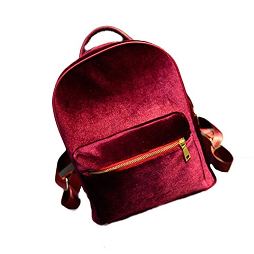 Gillberry Women Gold Velvet Small Rucksack Backpack School Book Shoulder Bag (Red) - Thumbnail 4