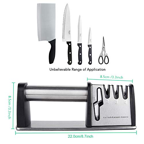 Professional Kitchen Knife and Scissor Sharpener, 4 Stage Professional Manual Sharpening Tool can Help to Repair, Restore, and Polish Blades