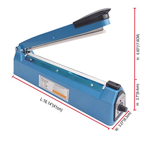 iHotools 12"(300mm) Impulse Manual Hand Bag Sealer Heat Sealing Machine for Plastics Bags PE bags with Extra Replacement Element Grip Blue
