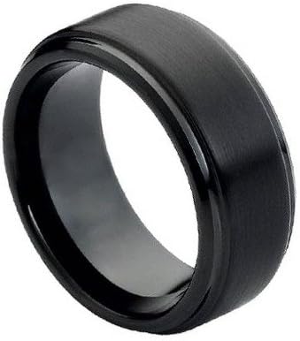 Tungsten Carbide Ring High Polish Stepped Edge 8mm with Flat Brushed Center