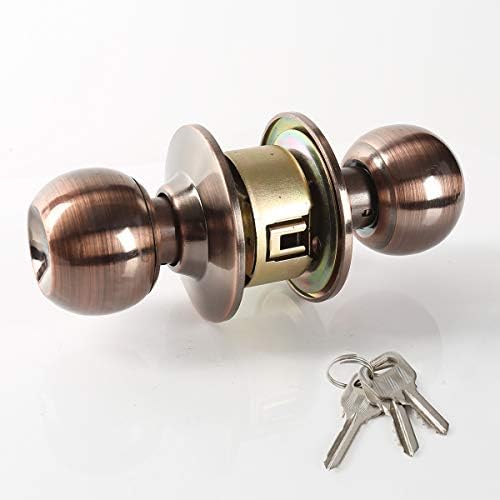 SPOTACT Ball Door Knobs Stainless Steel Office Privacy Entry Door Knob Interior Lock,Bathroom Bedroom Study Kitchen Pure Copper Core Handles Durable Doorknobs (Red Copper)