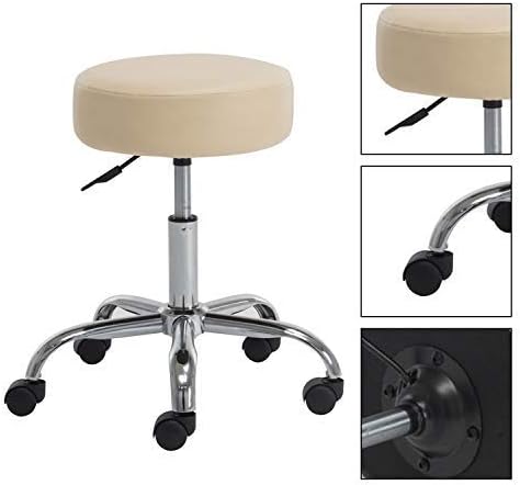 Henlus Swivel Rolling Stool with Wheels Adjustable Height Bar Stools Chair（Beige）