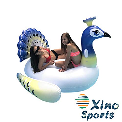 XinoSports Deluxe Inflatable Pool Float, Lounger Giant Peacock Raft with 2 Sturdy Handles, Incredible Fun for The Whole Family! Floatie for Pools, Lakes or The Beach