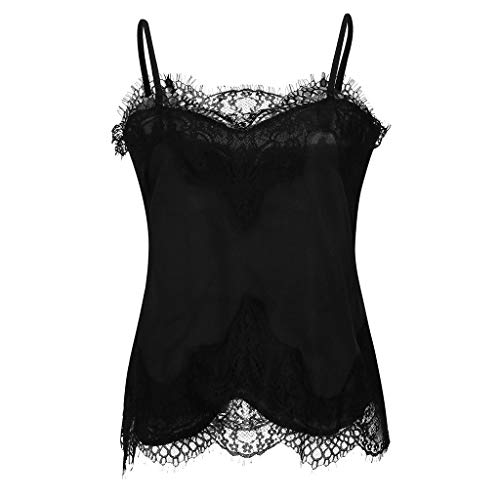 Transer- Womens Spaghetti Strap Tank Tops Sexy Lace Trimming Camisole Sleeveless T-Shirt Tee Blouses Black - Thumbnail 4