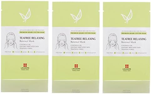 Leaders Cosmetics Insolution Tea Tree Relaxing Renewal Mask (Pack of 3) with Sugar Maple Extract, Hazel Bud Extract, Xanthan Gum and Walnut Leaf Extract, 1 ct.