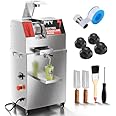 PYY Sugar Cane Juicer Machine - Commercial Electric 3-Rollers Sugarcane Juice Press Stainless Steel Extractor, Guarapera de Caña de Azúcar Eléctrica with 4 Wheels, Cleaning Brush, 2 Peelers