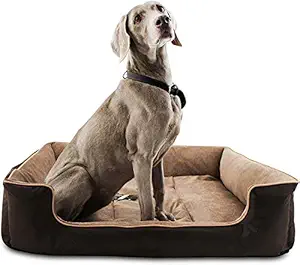 KOZI PET Dog/Cat Ultra Soft Filled Bottom Side Waterproof Reversible Bed Ethnic Designer Black/Beige-(Export Quality)-Small