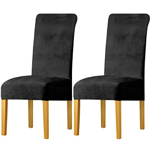 LANSHENG Stretchy Chair Covers for Dining Room Chairs,Stretch Spandex with Elastic Band Chaircover,Velvet Large Dining Chair Slipcovers for Restaurant Hotel Party Banquet (Dark Gray,2 Pack(M)) — image 1