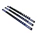 ABN Blue Aluminum SAE Socket Holder Rail 3-Piece Set – 1/4in, 3/8in, 1/2in Socket Rails and 16 Clips Tool Organizer